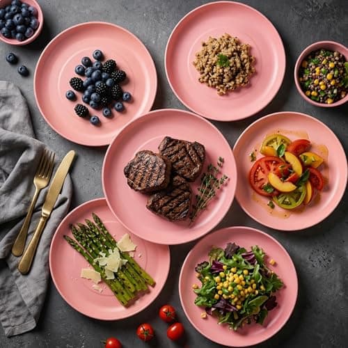 GREENSAPPIRE 18Pcs Plates and Bowls Set Camping Plates Unbreakable Dinner Set for 6 -Platess and Bowls Set for Home Picnic Lightweight Microwave Dishwasher(Pink) — view 4
