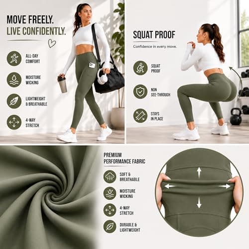ZENYA Women’s High Waisted Leggings with Pockets – Ultra-Soft Yoga Pants for Workout & Running (XL, Olive) — view 5