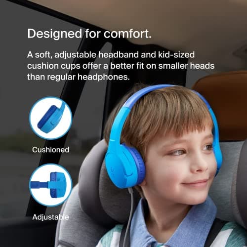 Belkin SoundForm Mini Wired On-Ear Headphones for Kids, Over-Ear Headset for Children with inline Microphone for Online Learning, School, Travel, Play, For 3.5mm Compatible Devices - Blue — view 6