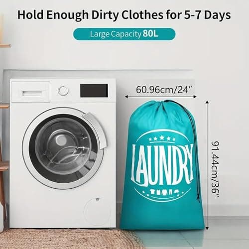 CJWLKJ 2-Pack XL Travel Laundry Bag, Machine Washable Dirty Clothes Organizer with Drawstring, Large Enough to Hold 4 Loads of Laundry, Easy Fit a Laundry Hamper or Basket 24" x 36"(Grey+Blue) — view 3