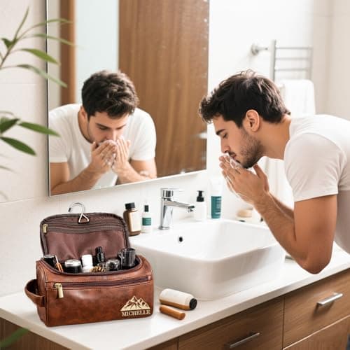 Personalized Toiletry Bag for Men, Custom Leather Dopp Kit Bag Engraved Name/Initials Father's Day, Birthday Gifts for Men, Dad, Groomsmen, Best Man, Wedding, Husband, Grandpa (1Pcs) — view 2