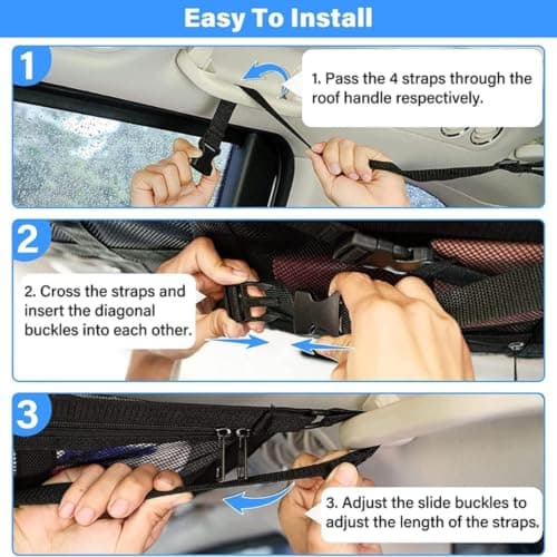 Zippered Car Roof Storage Net Organizer with Mesh, Beige C — view 5