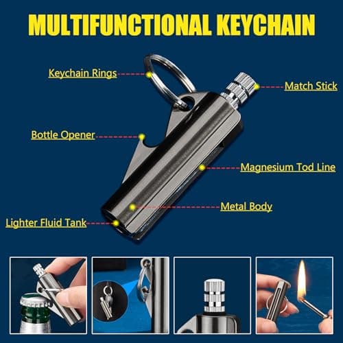 UXIYI 2 Pack Permanent Match Keychain, Reusable Waterproof Matchstick, with Multitool Bottle Opener, Forever Match for Outdoor Survival,STYLE3 — view 5