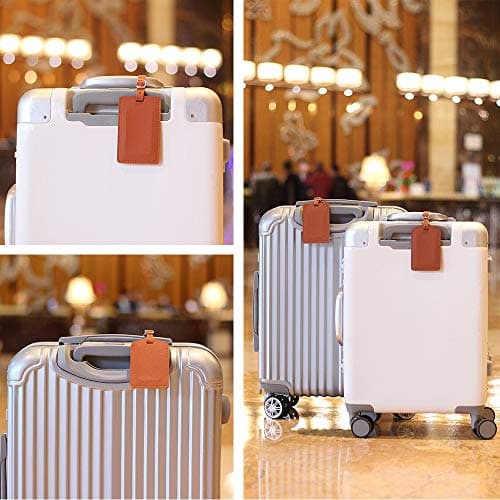Leather Luggage Tags 4 Pack Bag Suitcase Labels, Brown, 4 pack — view 2