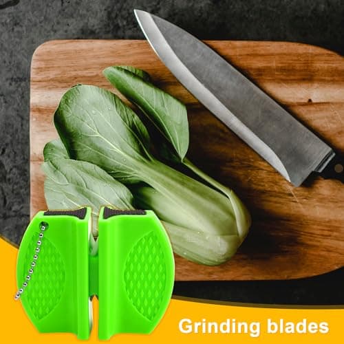 Rrumyve Portable Double-Sided Knife Sharpener, Small Hanging Design Comfortable Kitchen Knife, Mini Kitchen Knife Sharpener, for Family, Camping Tours or Outdoor Survival (Green) — view 3