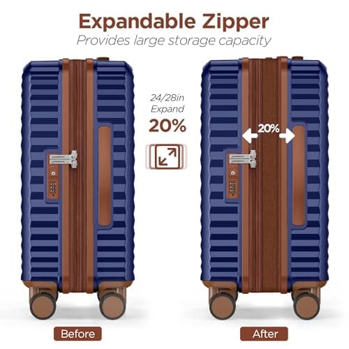 SHOWKOO Suitcase Sets 5 Piece Expandable Hardshell PC Luggage, Blue — view 5