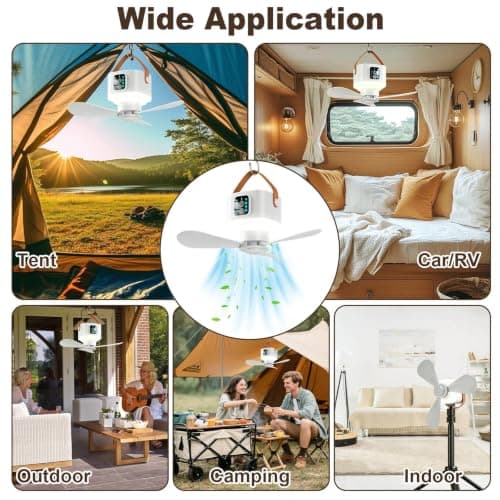 Portable Camping Fan with Adjustable Stand, 7200 mAh Tent Fans, LED Light — view 6