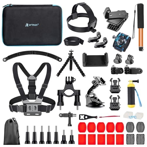 Artman Action Camera Accessories Kit 60-In-1 for Hero 13 12 11 10 9 Insta360 X5 X4 X3 X2 GO3S DJI OSMO Action 6 5pro 4 Osmo 360 SJCAM DBPOWER AKASO VicTsing APEMAN WiMiUS QUMOX Lightdow Sony Sports DV