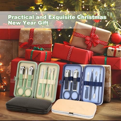 Manicure Set-Stainless Steel Nail Care Set-Professional 7 in 1 Ingrown Toenail Clipper Grooming Tool-Pedicure Kit & Toe Nail Cutter-Thick Nail Scissors Toiletries with Cuticle Trimmer (Green) — view 2