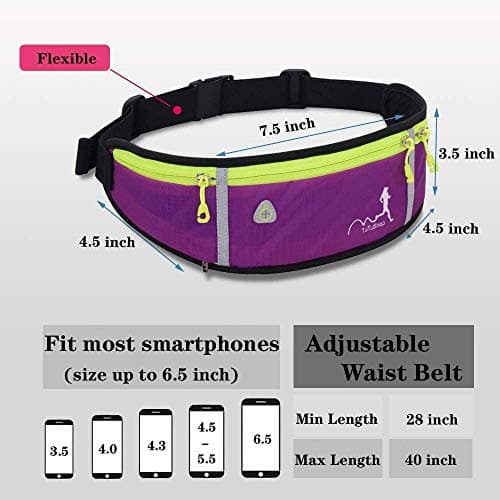 TuTuShop Lightweight Running Belt Adjustable Running Waist Pack with Elastic Strap Running Pouch Phone Holder Accessories for iPhone Samsung,Workout Fanny Pack for Men/Women (Purple) — view 2