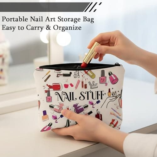 1PCS Nail Polish Organiser Bag Canvas Large Capacity 9x7in Portable Storage Case for Women Girls Manicurist DIY Travel Nail Accessories — view 5