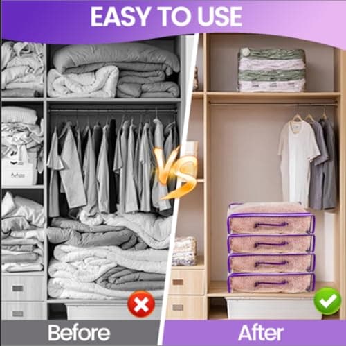 ZMShenMa 6 Pcs (16 * 12 * 4 inches) Zippered Plastic Storage Bags, Wardrobe Linen Sweater And Other Clothing Storage Bags. (Purple) — view 4