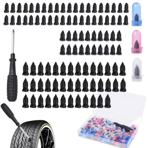 100Pcs Tyre Repair Screws, Vacuum Tubeless Tyre Car Puncture Repair Emergency Kit, Quick Self-Service Rubber Nails, Universal Tire Plugs Tools with Screwdriver for Aoto Motorcycle Bike Bicycle Van
