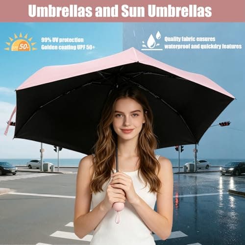 Cosiesnest 2 Pack Mini Folding Umbrellas with Capsule Cases, 6 Ribs Lightweight Compact Travel Umbrella for Handbag, Windproof UV Protection UPF 50+ Sun & Rain Umbrella for Women Men (Pink & White) — view 5