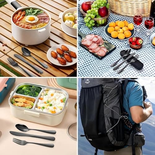 3 Pack Portable Cutlerys Set with Case – Stainless Steel Fork Knife Spoon for Lunch Box Camping Office, Reusable Portable Utensil Kit, Dishwasher Safe Black — view 5