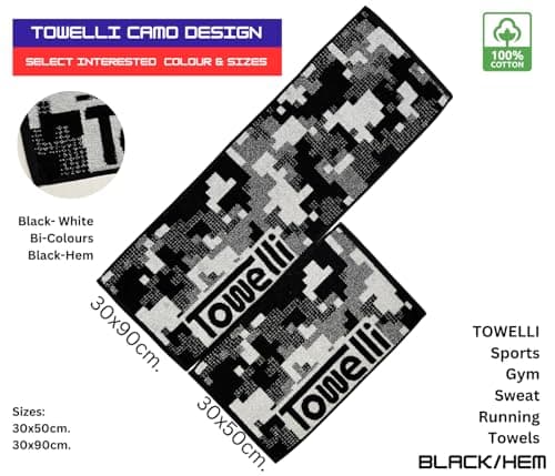 JWL Cotton Sports Towel, Quick Dry, Gym for Running, Travel, Beach, Swimming, Camping Hiking, Soft Absorbent Fitness (BLACK, 30X90CM, CAMO) — view 5