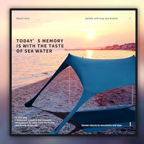 Cuupo Beach Tent Pop Up 2x2.1m UPF 50 Lycra Sun Protection Outdoor Anti-Wind Sun Protection with Stability Poles Backyard with Beach Blanket Petrol Blue — view 3
