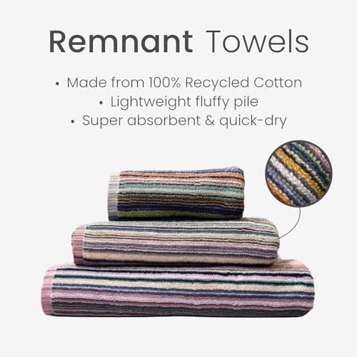 Odyssey 100% Recycled Cotton Bath Sheet Set - Multi Coloured Remnant Yarn Stripe, Absorbent, Quick Dry, 2 x Large Bath Towels 90 x 150cm, Lightweight 400GSM — view 2