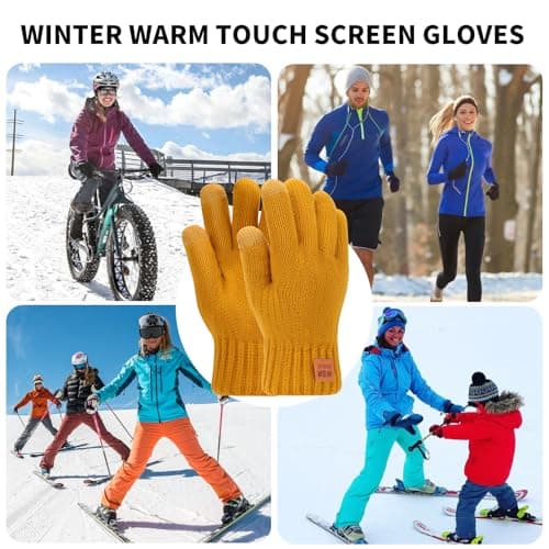 Risipu Winter Gloves for Women Men Ladies Thermal Touch Screen Gloves with Fleece Lining Soft Warm Knit Glove for Running Ski (Yellow) — view 6