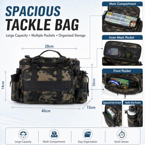 QKTYB Full Fishing Tackle Kit with Storage Bag, 111PCS Fishing Set with 107pcs Lures & Hooks, Mini Pliers, Hook Remover, Fish Lip Gripper, Shoulder Waist Handbag for Pike Perch — view 6