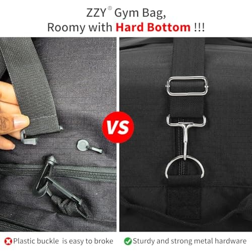 ZZY 55l Holdall Gym Sports Bag for Men - 25 inch Duffle Bag with Hard Bottom for Travel Weekend (Black) — view 6