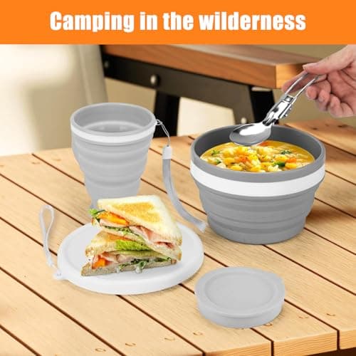 Camping Cutlery Set for 1, Folding Camping Plates and Bowls Set, 7 Pcs Camping Mess Kit Include Knife, Spoon, Fork, Cup, Bowl & Plate, Camping Utensils, Crockery Sets for Travel Outdoor Hiking Picnic — view 6