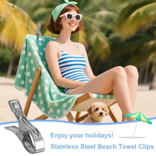 Vicloon Stainless Steel Beach Towel Clips, 6 Pcs 12cm Large Stainless Steel Sunbed Towel Pegs, Stainles Steels Laundry Clip Towels Pegs for Sunbeds, Sun Loungers, Pool Chairs, Laundry — view 5