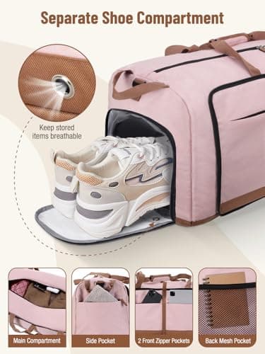 Lekesky Large Foldable Travel Duffe Bag - 80L Waterproof Holdall Luggage Bag with Shoes Compartment, Weekend Overnight Sports Bag for Women and Men(Pink, 72 * 33 * 34cm) — view 4