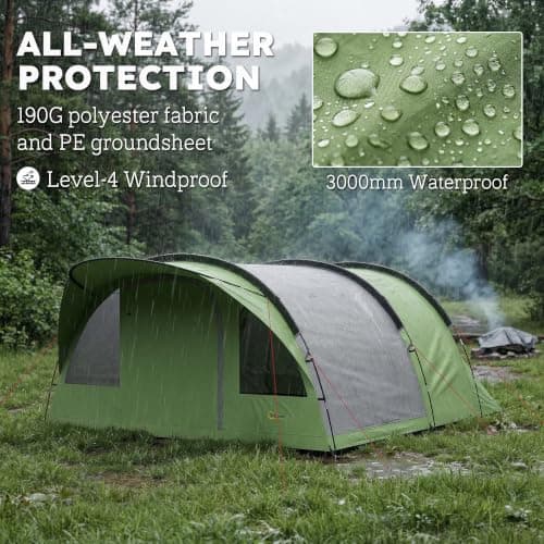 Outsunny 4 Person Easy Setup Family Camping Tent, 2 Rooms Green & Grey — view 5
