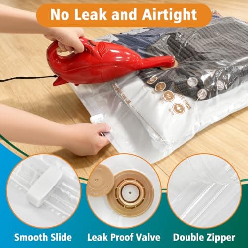 Storage Master Space Saver Bags for Travel and Home Reusable Vacuum Storage Bags Save 80% More Storage Space (12 Large, No Pump Included) — view 4