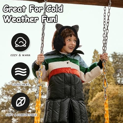 IHCEMIH Ear Muffs Women Girls Earmuffs Winter Accessories Fluffy Plush Adjustable Adults Outdoor Thermal Ear Warmer Skiing Running Cat Ears Covers Protector from Wind Cold Gift for Ladies Black — view 4