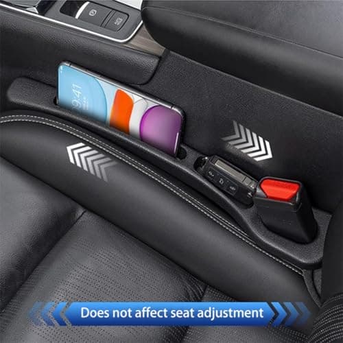 HADAVAKA 2PC Multifunctional Car Seat Gap Filler, Universal Gap Filler Pad with Phone Holder, Seat Clip Seam Leak Stopper Storage Strip Interior Accessories, for SUV Car Truck Seat (Beige) — view 5