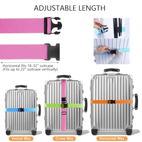 MOLHEM 4 Pcs Luggage Suitcase Straps Set, Thickened Reinforced Heavy Duty Luggage Straps, Adjustable Travelbelt Suitcase Straps (Blue+Pink+Orange+Green) — view 2
