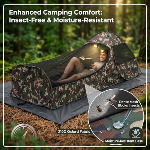 Ameble Bivy Tent, Tent, 2-second Quick Setup Mosquito Net, Portable One-man Net For Camping & Hiking - Camouflage Bivy, Bivvy, One Man, Mosquito — view 3