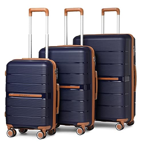 British Traveller 3 Piece Luggage Set Lightweight PP Suitcase Set with 4 Wheels Telescopic Handle TSA Lock for Family Travel/Overseas Travel(Navy)