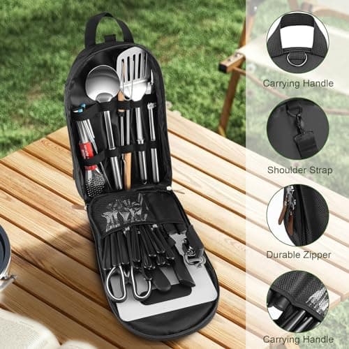 Camping Cooking Utensils Set, 27Pcs Camping Kitchen Utensils Organizer Travel Set, Kitchens Portable Cooking, Spoon, clip, fruit knife — view 2