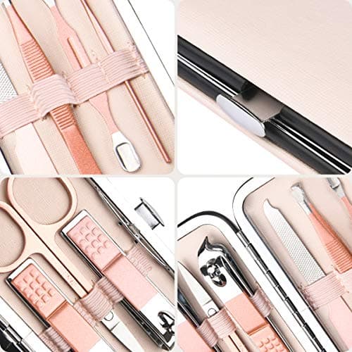 URAQT Professional Manicure Set, 7 pcs Portable Nail Clippers & Eyebrow Grooming Kit, Stainless Steel Nail Care Tools with Luxurious Leather Case for Travel & Home — view 3
