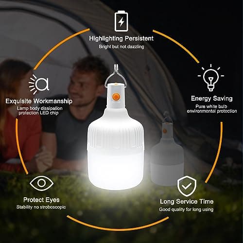 BoloShine 2 Pcs Camping Light, LED USB Rechargeable Camping Lantern Battery Powered Outdoor Tent Lamp with Hanging Hook, Dimmable 3 Modes Portable Light Bulb for Emergency Camping Patio Garden Gazebo — view 4