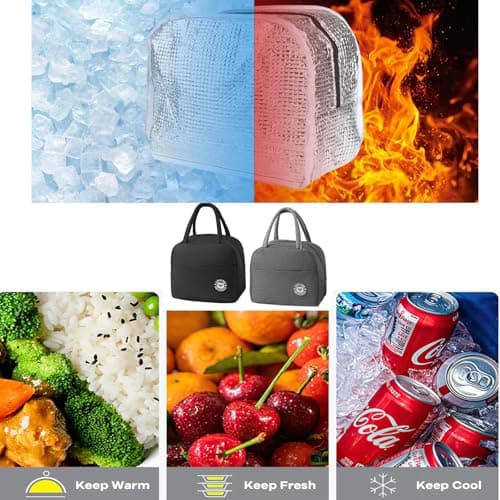 OYUUJII 2 Pcs Foldable Insulated Lunch Bag with Insulated Aluminum Foil — view 5