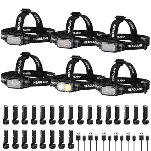 ATDOALL Rechargeable LED Headlamp 6 Pack, High Lumen Super Bright Head Lamp with Red Light, Motion Sensor, 5 Modes, 90° Adjustable, Waterproof Lightweight Headlamps for Adult Running,Camping,Fishing