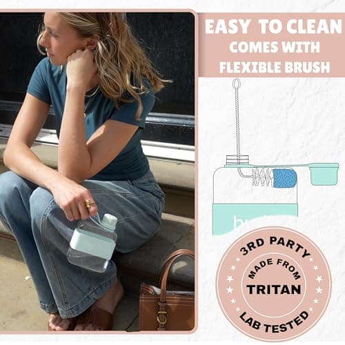 hydr™ v2 Flat Water Bottle For Handbag & Flexible Cleaning Brush | 320ml Tritan BPA Free Slim Travel Water Bottle, small water bottle for handbag — view 6