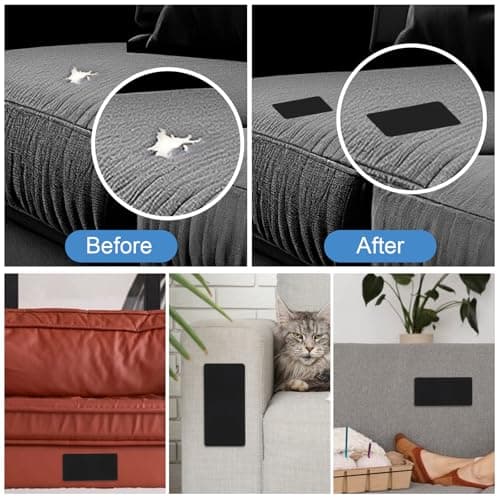 6 PCS Tent Repair Patch Couch Repair Patch Self-Adhesive Waterproof Canvas Patches Kit Tent Strong Sticky Boat Cover Kit Fabric Patches Self Adhesive for Sofas Furniture Tote Bags Car Seats (Black) — view 4