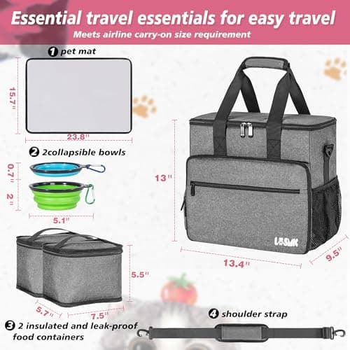 Dog Travel Bag, Includes 2 Food Containers, 2 Foldable Bowls, 1 Feeding Mat — view 4