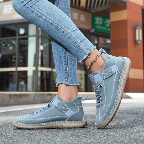 Hand Casual Walking Shoes Flexible Soft Sole Comfortable Flat Slip On Loafers for Everyday Wear Lightweight Breathable Design (Sky Blue-D, 7.5) — view 3