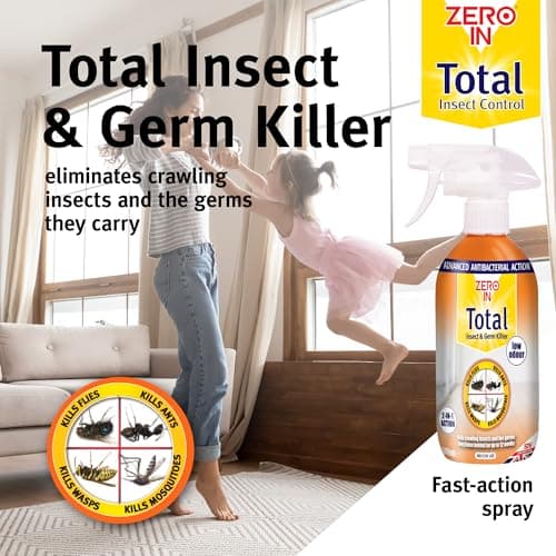 Zero In Total Insect and Germ Killer - 500 ml Anti-Bacterial Insecticidal Spray Protects up to 12-Weeks Kills Flies, Ants, Wasps, Mosquitos, Cockroaches, Flying and Crawling Insects, and their germs — view 2