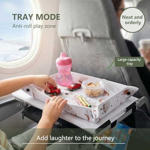Airplane Tray Table Cover, Foldable Travel Tray Organizer with Clear Touchscreen Sleeve, 44x30cm Polyester Airplane Trays, Portable Plane Travel Essentials for Fits Train Bus High Chair(Rocket Style) — view 6