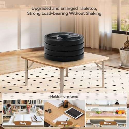 Warmiehomy Folding Dining Table Foldable Table Diner Tea Coffee MDF Childrens Kids Table Playroom,Natural,60 x 60 x35cm — view 4