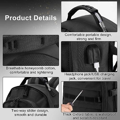 YORKING Military Backpack 50L Tactical Backpack Waterproof Large Military Rucksack Camping Rucksack Army Assault Pack for Trekking Travel Camping Hiking (Black) — view 6