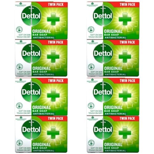 Dettol Soap Original Antibacterial Bar - 4 Twin Pack, 8 x 100g Antibacterial Hand & Body Soap Bar – Disinfects and Kills 99.99% of Germs, Ideal for Handwashing and Cleansing