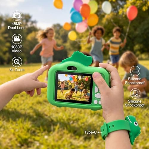 Jectse Kids Digital Camera, 48MP 1080P HD Dual Lens Selfie Camera with 8X Zoom Tripod Games Music Filters, for Boys Girls Age 3-12 Birthday Gift Travel Use — view 5